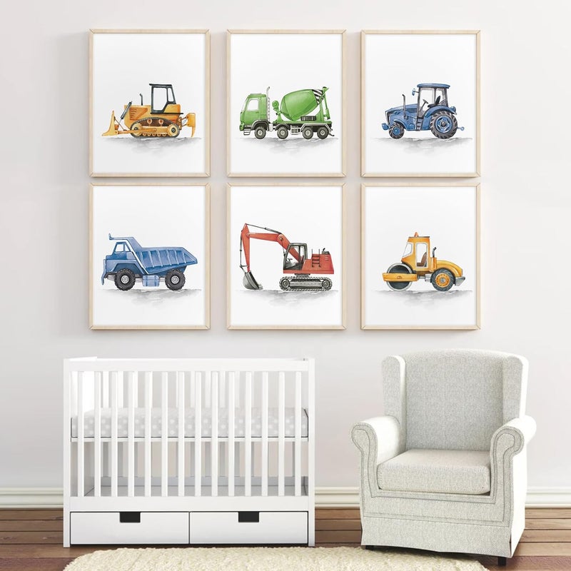 Joocrise Boys Truck Wall Art Set of 6 Truck Vehicle Canvas Wall Art Decor Toddler Construction Wall Art Watercolor Truck Pictures Kids Playroom Art Prints Nursery Artwork for Room Bedroom 8x10 Inch Unframed - Image 4