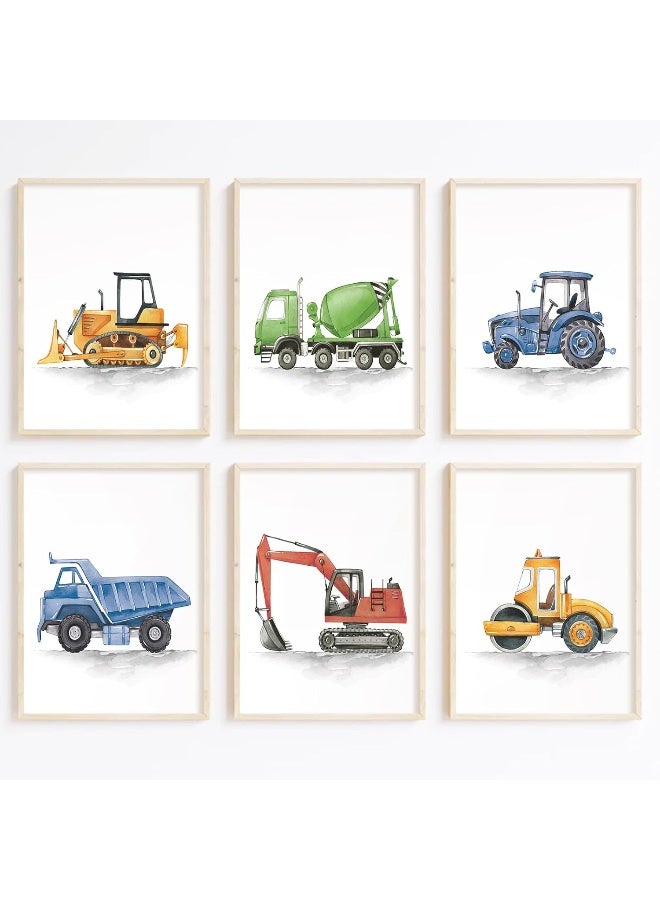 Joocrise Boys Truck Wall Art Set of 6 Truck Vehicle Canvas Wall Art Decor Toddler Construction Wall Art Watercolor Truck Pictures Kids Playroom Art Prints Nursery Artwork for Room Bedroom 8x10 Inch Unframed - Image 1