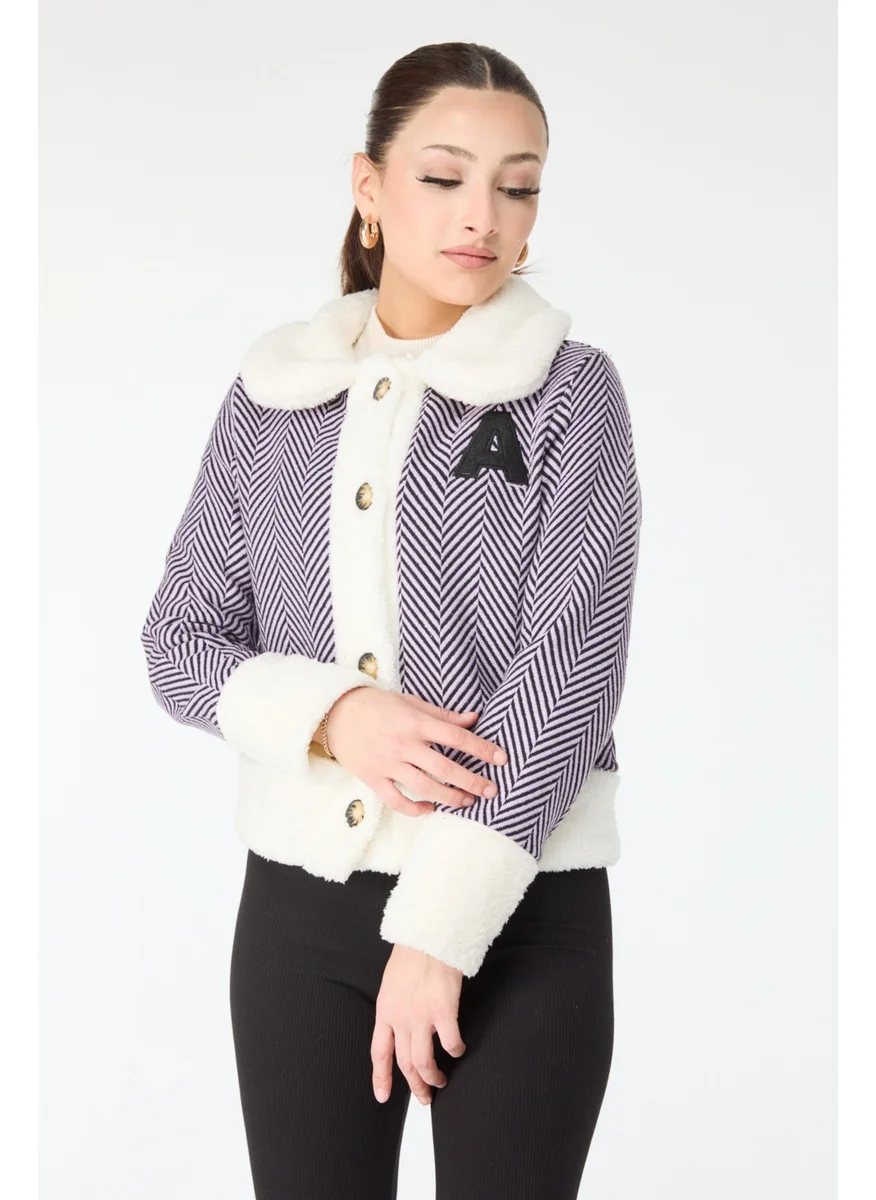 Tofisa 13096-Lilac Printed Plush Jacket