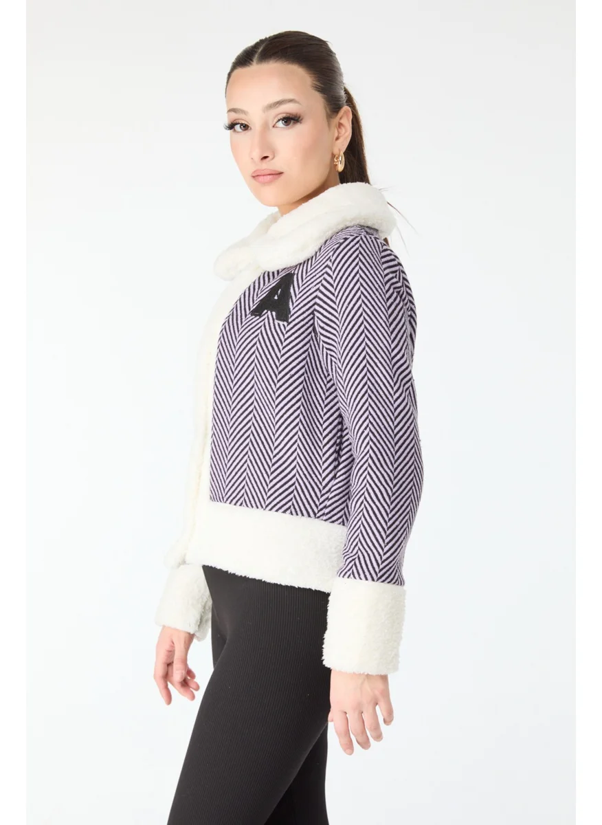Tofisa 13096-Lilac Printed Plush Jacket