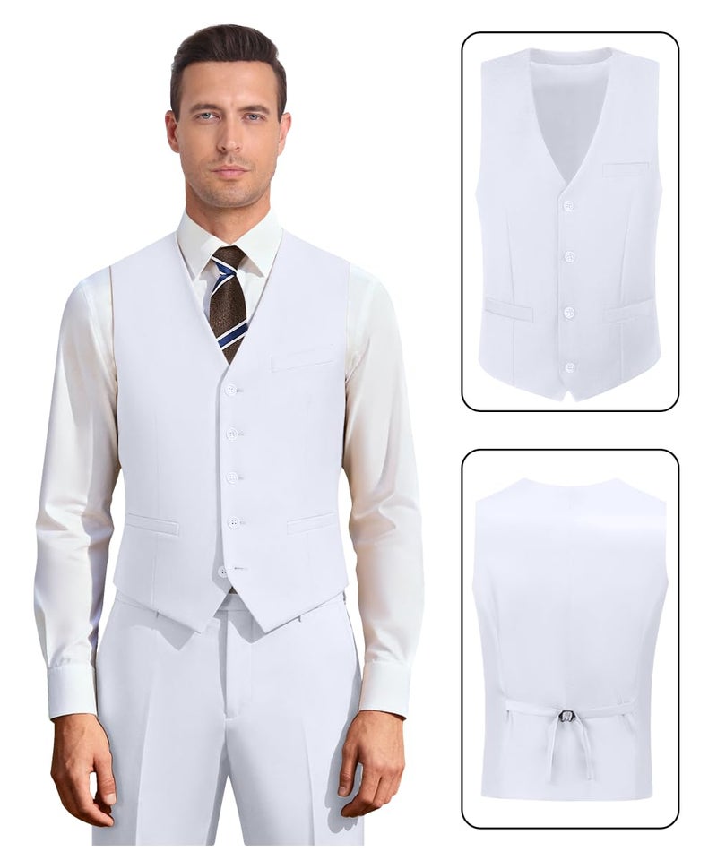 ZKHOECR Men Suits Slim Fit 3 Piece White Business Wedding Suits Tuxedos Groomsmen Prom Blazer Jacket Vest Pants Men Suit Set XS - Image 4