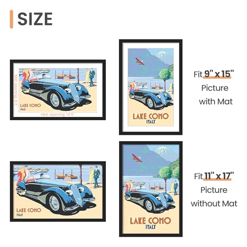 upsimples 11x17 Picture Frame, Display Pictures 9x15 with Mat or 11 x 17 Without, Wall Hanging Poster Frames, Black, 1 Pack - Image 3