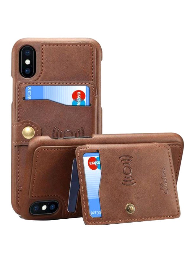 NIBEMINENT Folio Case For Apple iPhone XS/X With Card Holder Dark Brown  - Image 1