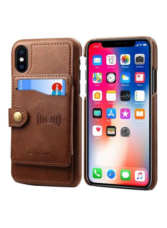 NIBEMINENT Folio Case For Apple iPhone XS/X With Card Holder Dark Brown  - Image 2