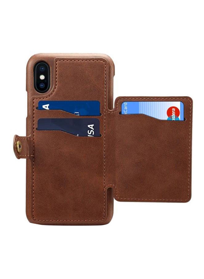 NIBEMINENT Folio Case For Apple iPhone XS/X With Card Holder Dark Brown  - Image 3