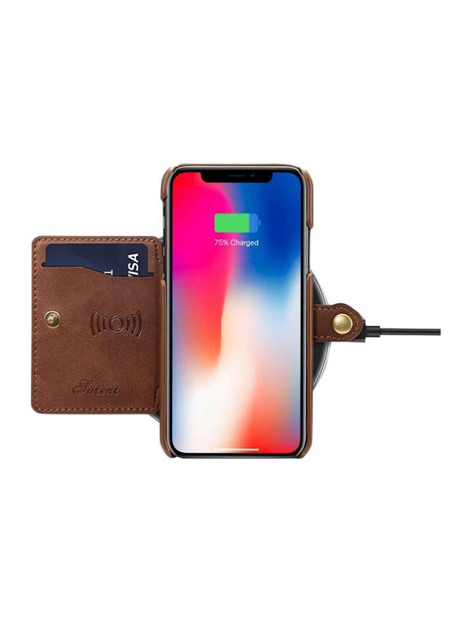 NIBEMINENT Folio Case For Apple iPhone XS/X With Card Holder Dark Brown  - Image 4