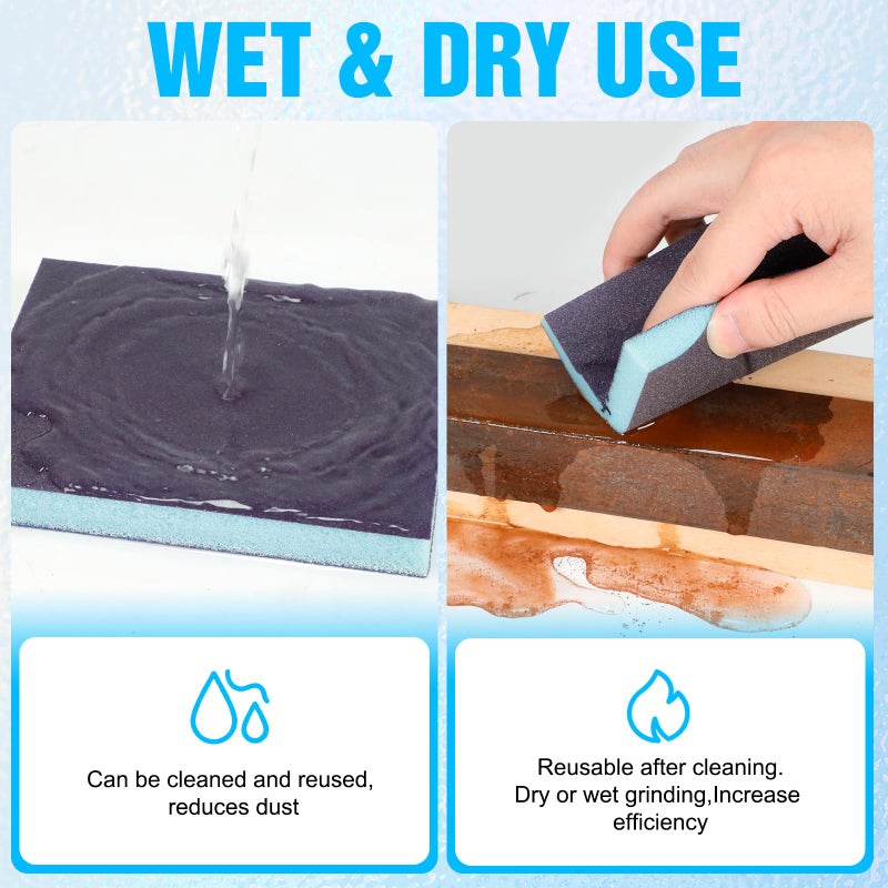 Pukamam 12 Pack Sanding Sponge, Washable and Reusable Sanding Blocks 220 Grit Wet Dry Sand Paper for Wood Drywall Metal Furniture - Image 2