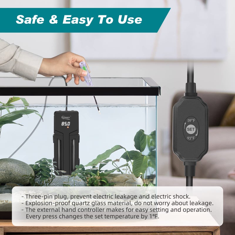 hygger Aquarium Heater,75W/150W/300W Submersible Fish Tank Water Heater Double Quartz Explosion-Proof with for Freshwater Saltwater Tank - Image 4