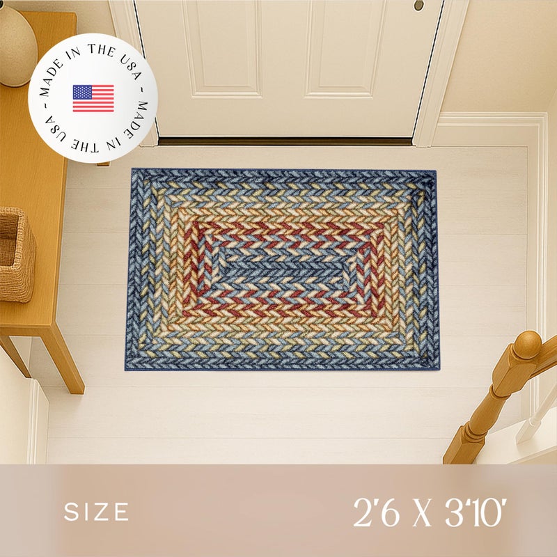 Maples Rugs Marion Bohemian Braided-Style Print Area Rug â€“ Made in USA â€“ Washable, Non-Slip Low-Profile Small Indoor Rug for Entryway & Kitchen, 46" x 30", Multi-Color - Image 3