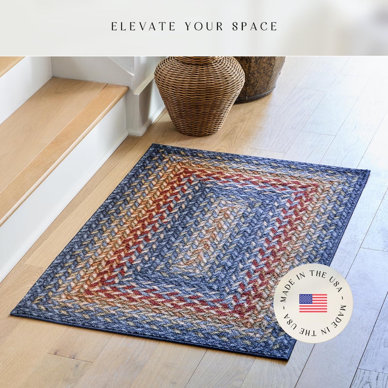 Maples Rugs Marion Bohemian Braided-Style Print Area Rug â€“ Made in USA â€“ Washable, Non-Slip Low-Profile Small Indoor Rug for Entryway & Kitchen, 46" x 30", Multi-Color - Image 2