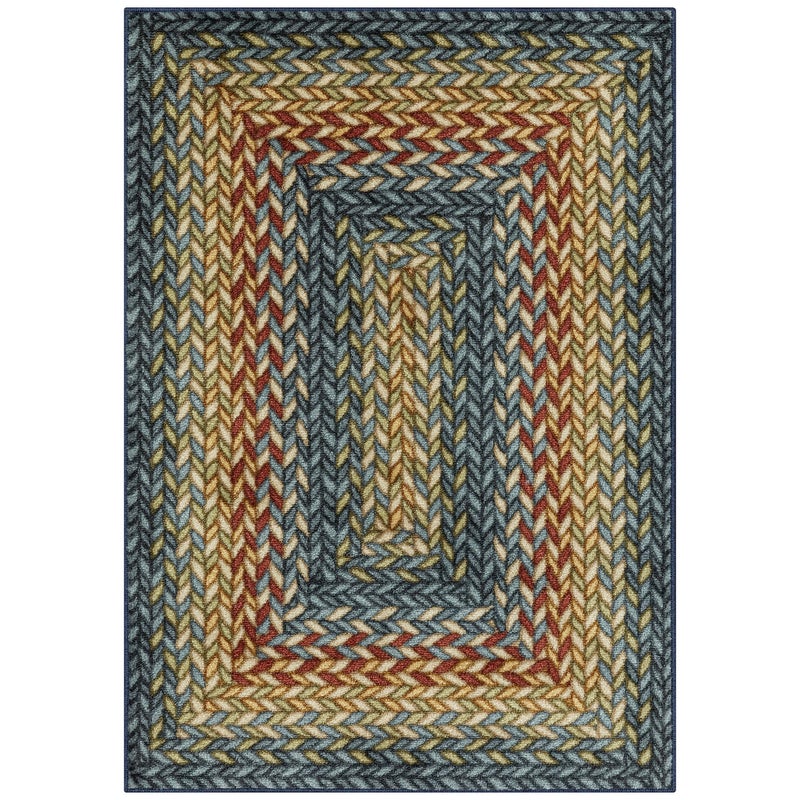 Maples Rugs Marion Bohemian Braided-Style Print Area Rug â€“ Made in USA â€“ Washable, Non-Slip Low-Profile Small Indoor Rug for Entryway & Kitchen, 46" x 30", Multi-Color - Image 1