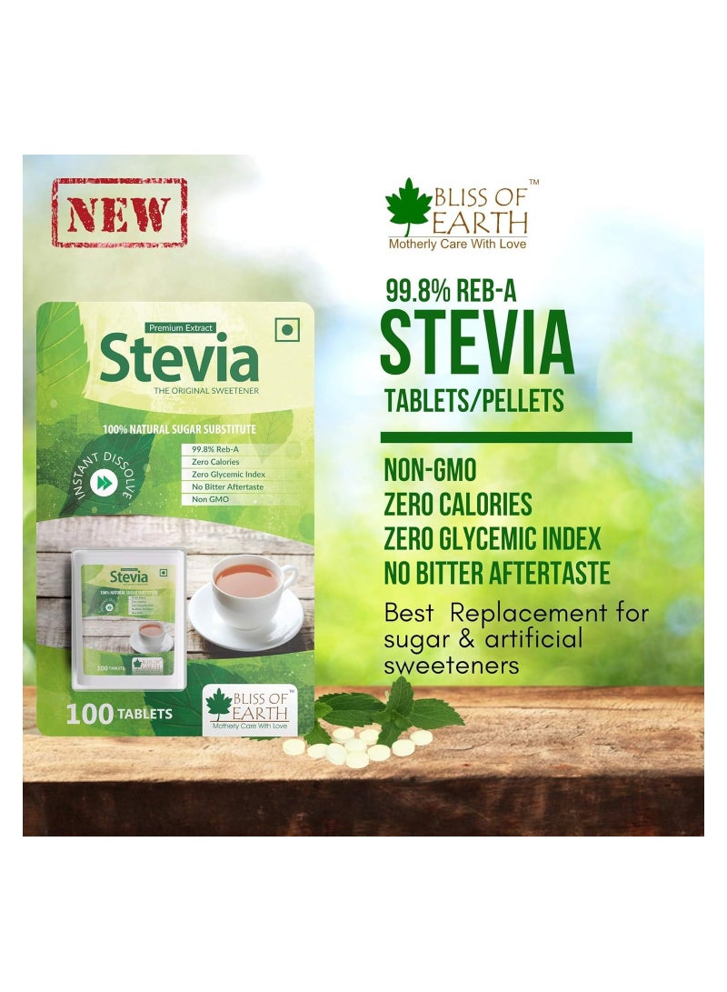 Bliss Of Earth Stevia Sugar free Tablets Pellets Zero Calorie Keto Sweetener Instant Dissolve 100Tablets Pack of 2 - Image 2