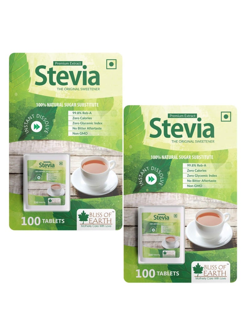 Bliss Of Earth Stevia Sugar free Tablets Pellets Zero Calorie Keto Sweetener Instant Dissolve 100Tablets Pack of 2 - Image 1