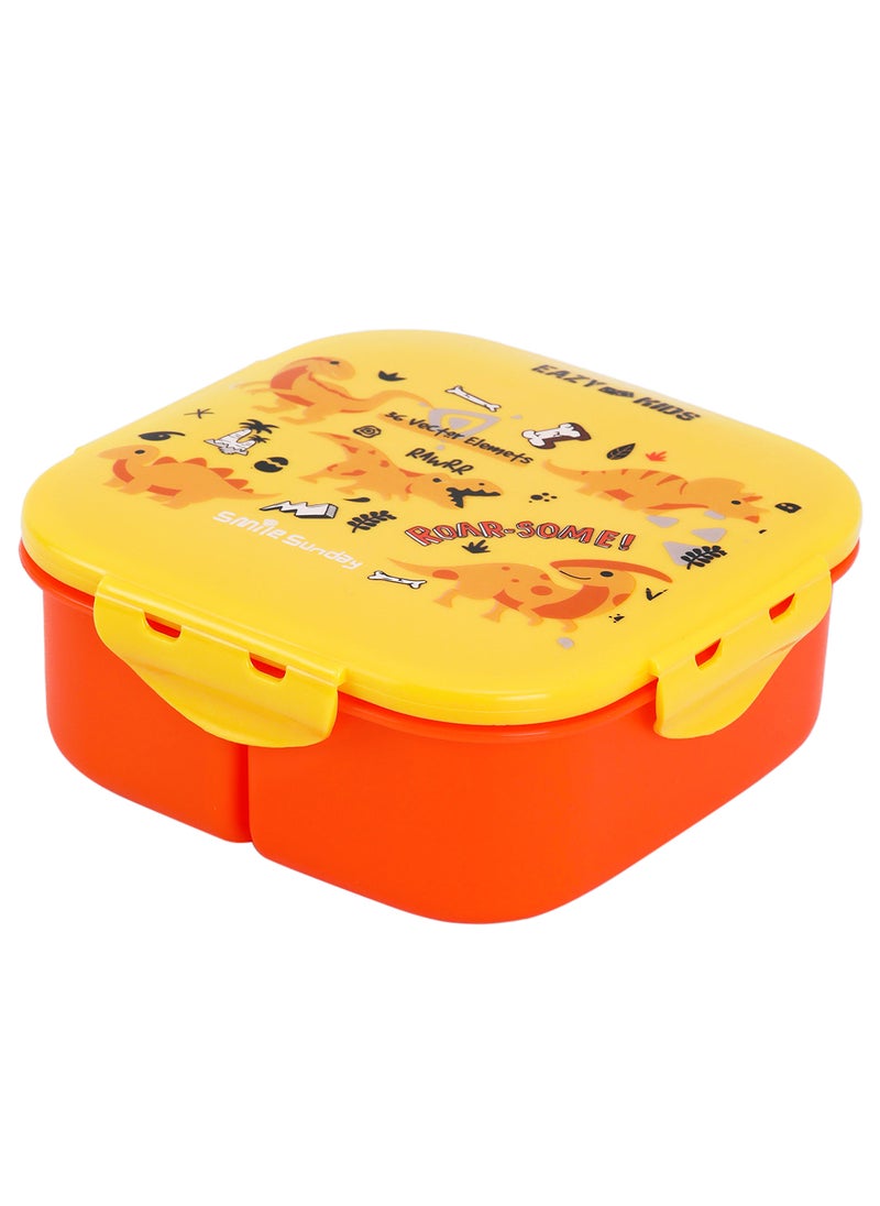Eazy Kids Square Bento Lunch Box With BPA And Phthalates Free Material - Dino Yellow  - Image 1