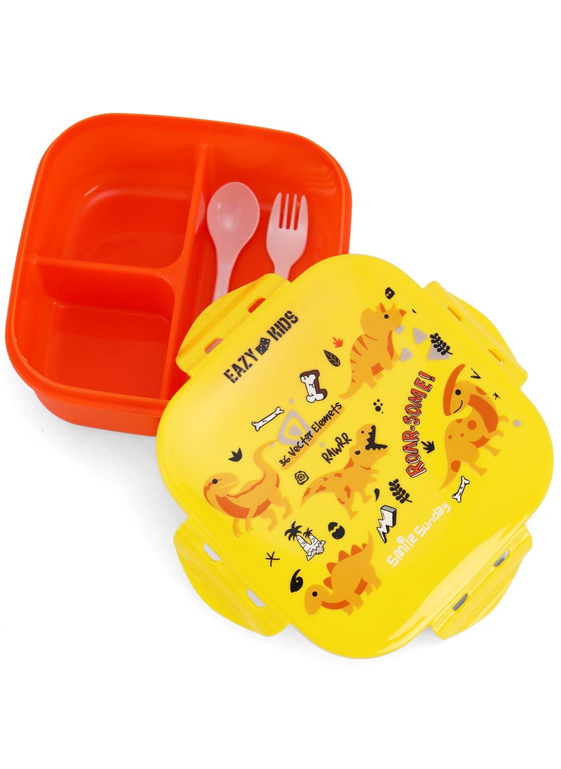 Eazy Kids Square Bento Lunch Box With BPA And Phthalates Free Material - Dino Yellow  - Image 3