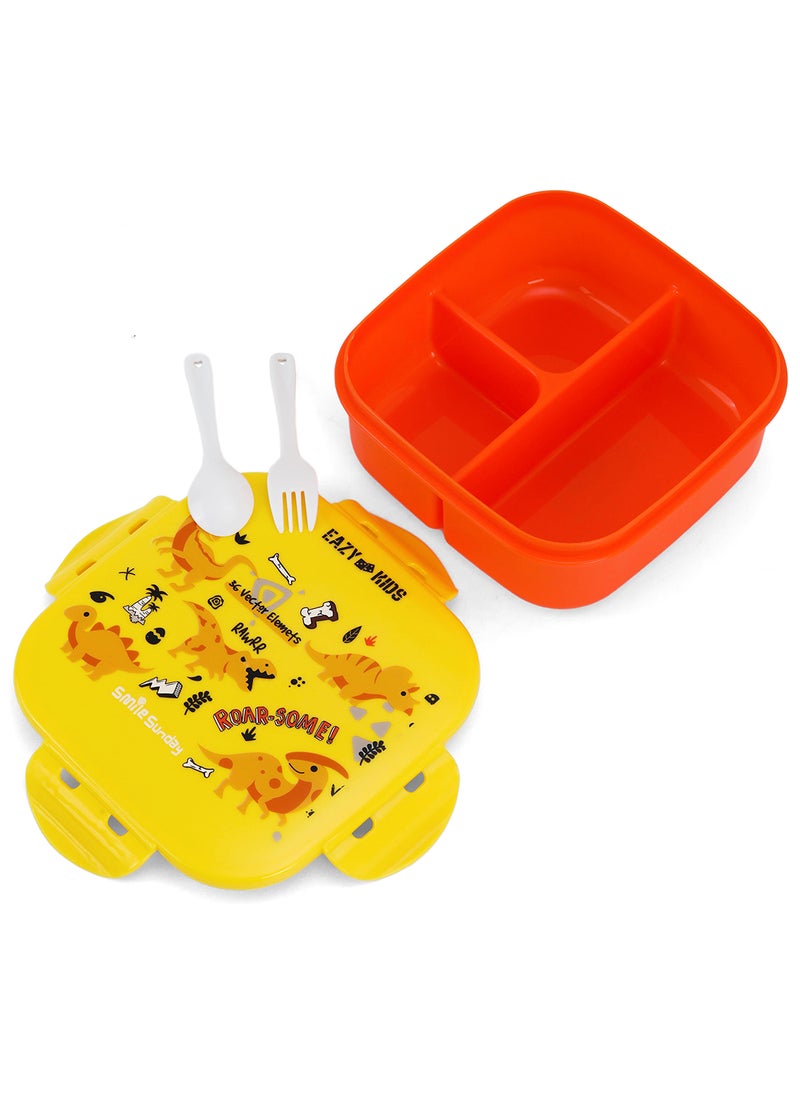 Eazy Kids Square Bento Lunch Box With BPA And Phthalates Free Material - Dino Yellow  - Image 4