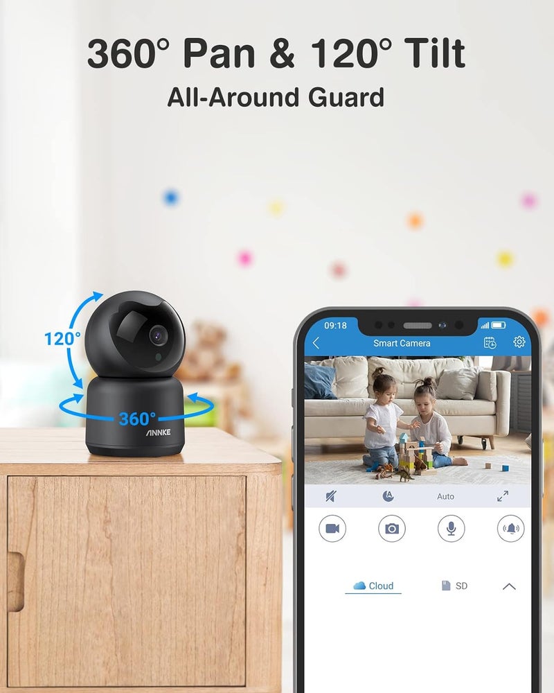 ANNKE 2K Indoor Security Camera Wireless, 360°Pan/Tilt Baby & Pet Monitor Wifi Camera for Home with Two-Way Audio, Night Vision, Smart Human Motion Detection, Cloud/SD Storage, Works with Alexa, Black - Image 3