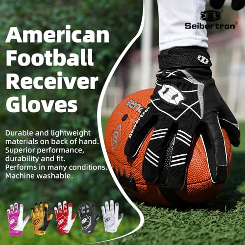 Seibertron Pro 3.0 Elite Ultra-Stick Sports Receiver Glove Football Gloves Youth and Adult (Black, XS) - Image 3