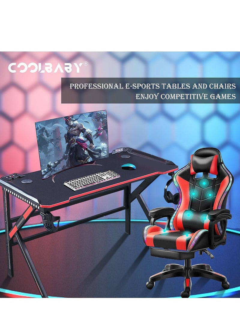 Cool Baby Gaming Desk Z Shaped Large PC Computer Gaming Desks Tables with cup holder and headset hook for E-Sport Racing Gamer Pro Home Office Gift E-Sports Carbon Fiber Table Black - Image 2