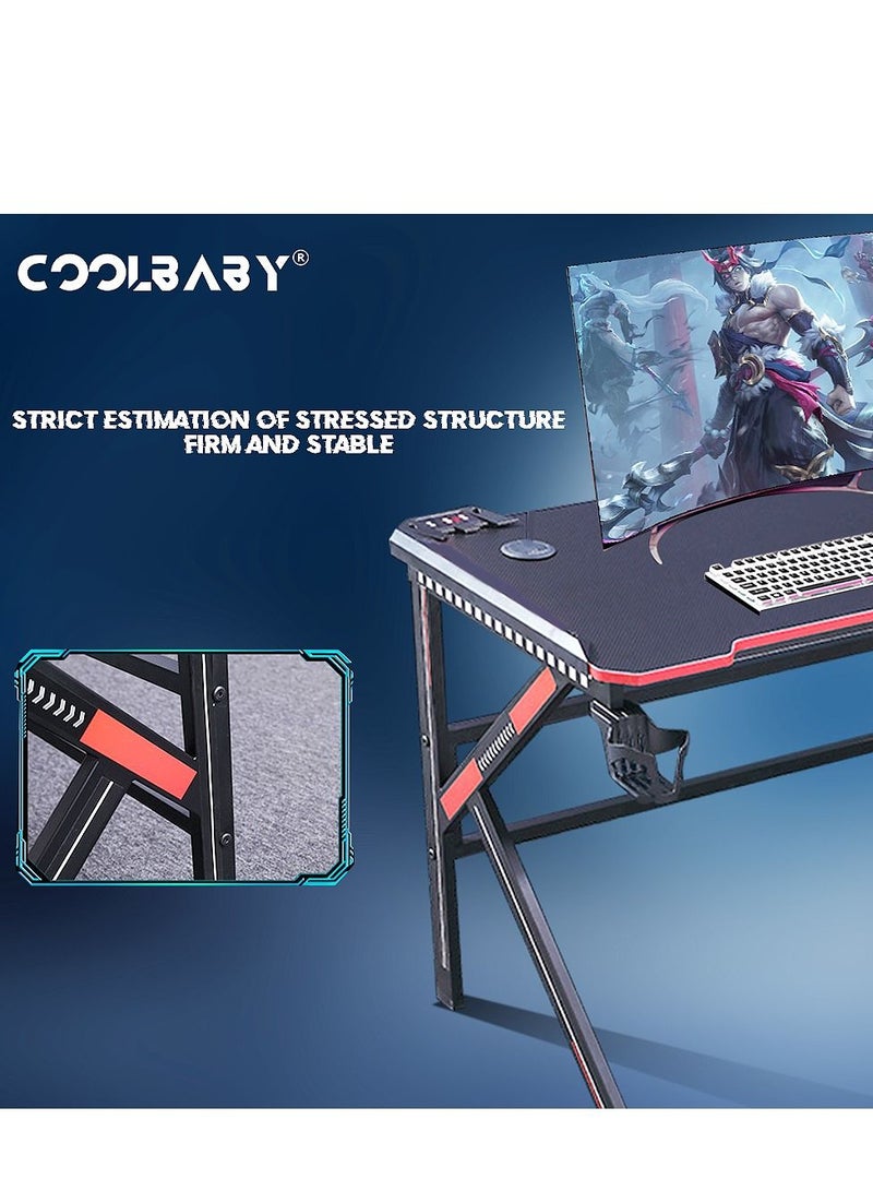 Cool Baby Gaming Desk Z Shaped Large PC Computer Gaming Desks Tables with cup holder and headset hook for E-Sport Racing Gamer Pro Home Office Gift E-Sports Carbon Fiber Table Black - Image 4