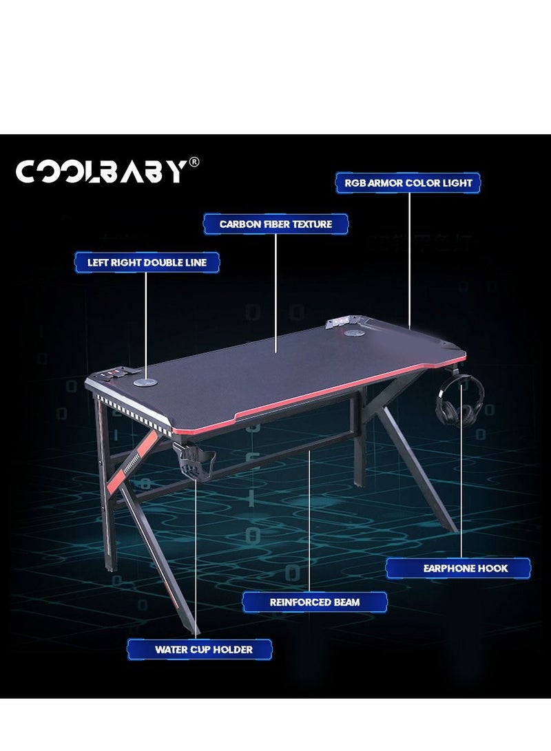 Cool Baby Gaming Desk Z Shaped Large PC Computer Gaming Desks Tables with cup holder and headset hook for E-Sport Racing Gamer Pro Home Office Gift E-Sports Carbon Fiber Table Black - Image 5