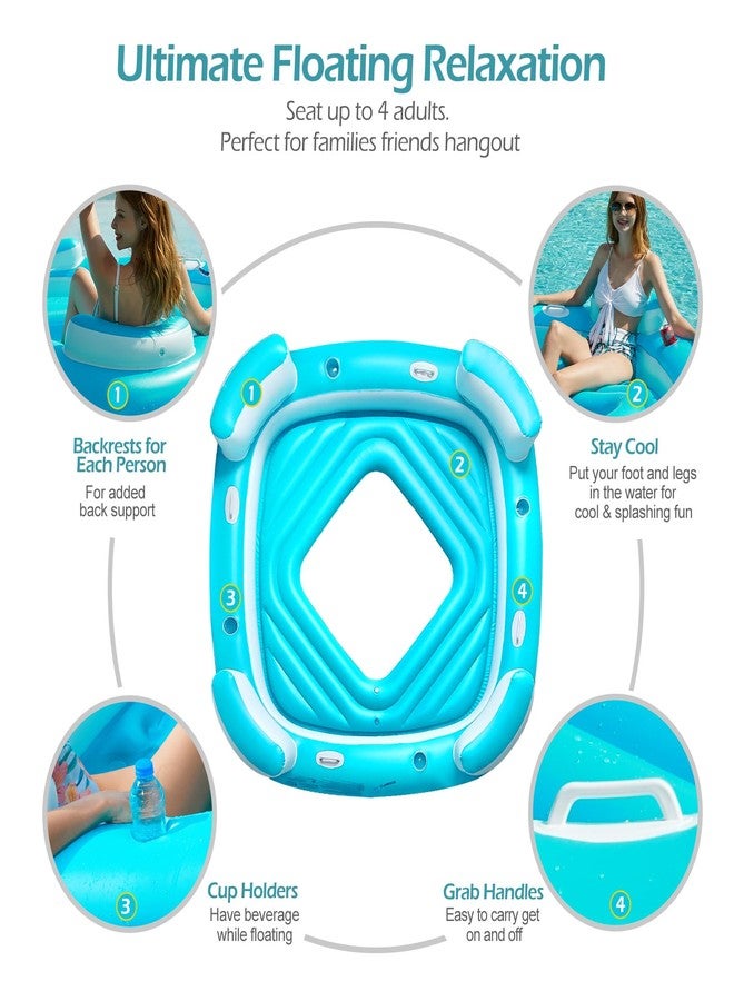 Jasonwell Floating Island Pool Float - Giant Inflatable Multi Person Pool Party Floats Swimming Pool Lounger Raft with Cup Holders Lake Floaties Beach Relaxation Water Float for Adults (Blue, XL) - Image 5
