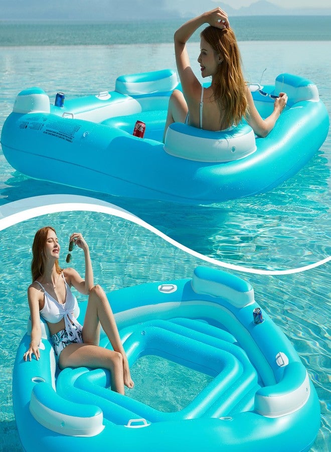 Jasonwell Floating Island Pool Float - Giant Inflatable Multi Person Pool Party Floats Swimming Pool Lounger Raft with Cup Holders Lake Floaties Beach Relaxation Water Float for Adults (Blue, XL) - Image 4