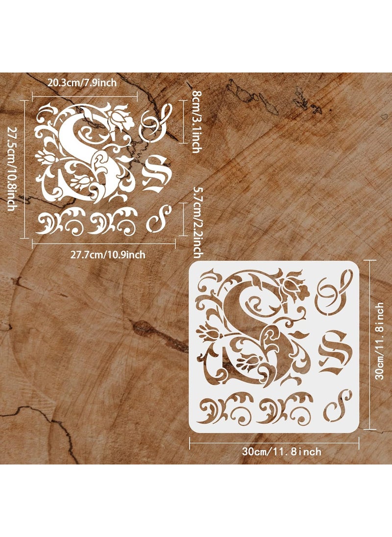 FINGERINSPIRE FINGERINSPIRE Initial S Painting Stencil 11.8x11.8inch Reusable Graffiti Letter S Drawing Template DIY Art Flower Vine Design Letter S Stencil Painting on Wood, Wall and Furniture  - Image 2
