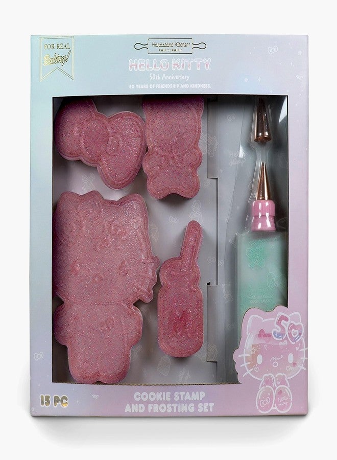 Handstand Kitchen Hello Kitty Commemorative 50th Anniversary Cookie Baking Set with Cookie Stamps and Frosting Bag - Image 1