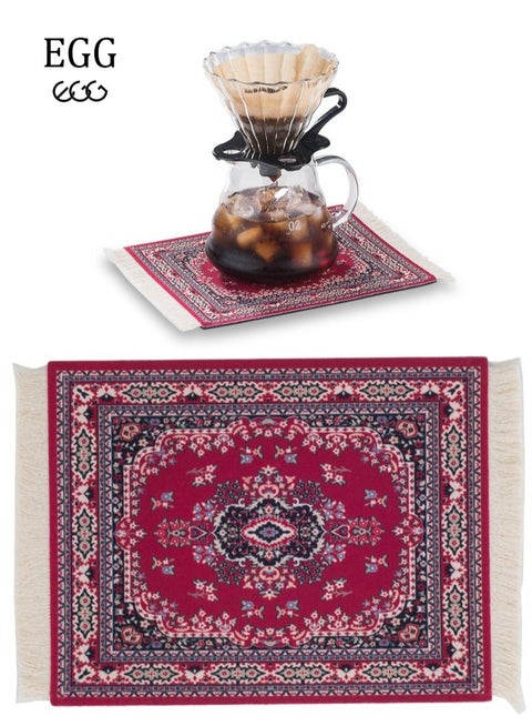 Coffee Mat Coffee Cup Mat Coffee Mug MatTable Mat Mouse Pad Rubber Rectangle 23x18x0.5 cm Red
