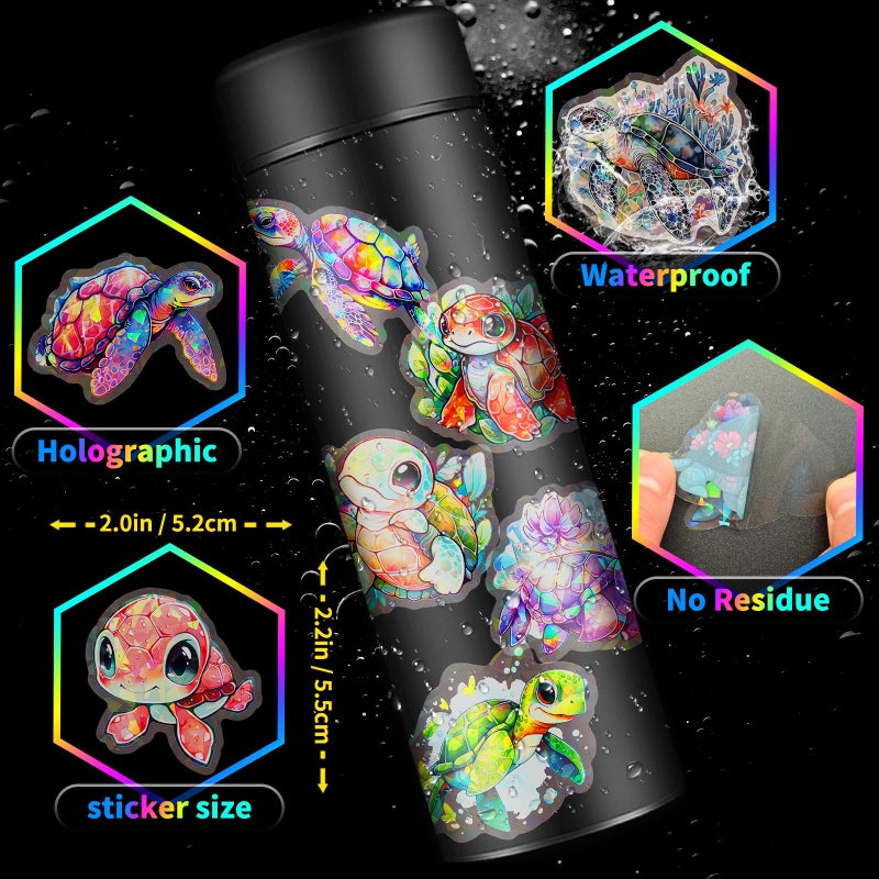 Yoksas Cute Holographic Sea Turtle Stickers - 50Pcs Waterproof Clear Kawaii Shiny Ocean Life Stickers for Scrapbook,Water Bottles,Laptops,Birthday Party Supplies - Image 4