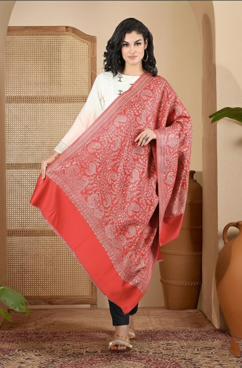 CHKOKKO Women Winter Shawls Stylish Woolen Stoles Red - Image 2