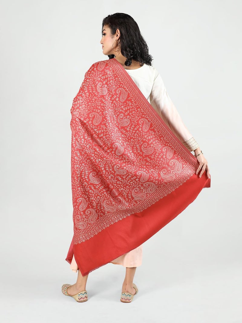 CHKOKKO Women Winter Shawls Stylish Woolen Stoles Red - Image 3