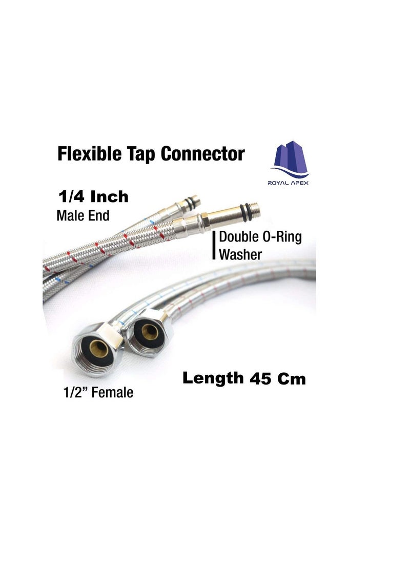 Generic - Tap Connector Flexi Pipes 2 Pcs Single head Hose high pressure Explosion proof Single hole Hot and Cold Water suitable For Sink Faucet Pointed Water Inlet 45 CM - Image 1
