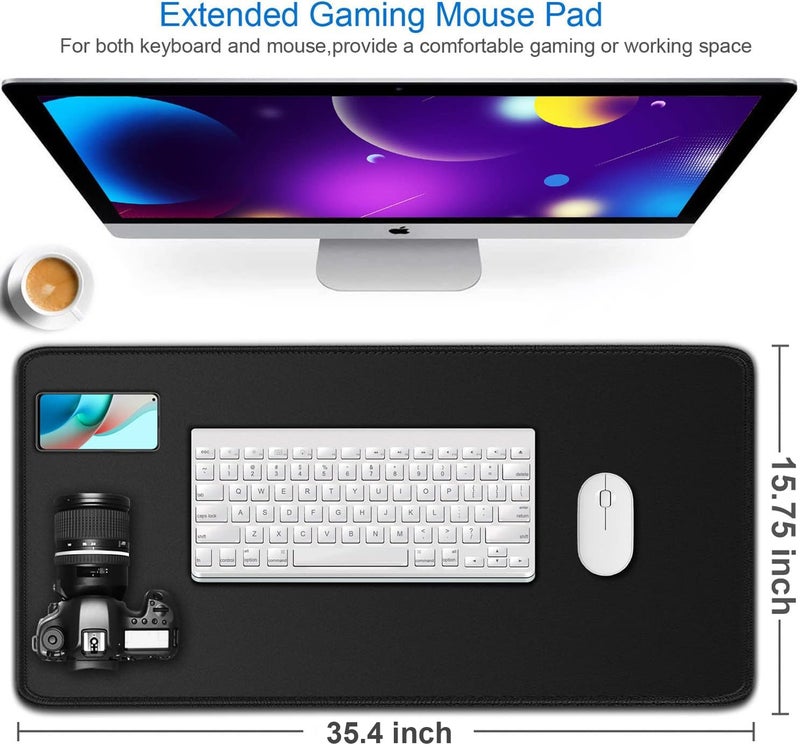 Naukay Large Mouse Pad, 35.42x15.7 inch Large Gaming Non-Slip Mousepad, Water Resist Computer Keyboard Mouse Mat Rubber Base Long Desk Mouse Pad for Work & Gaming, Office & Home, Black - Image 2