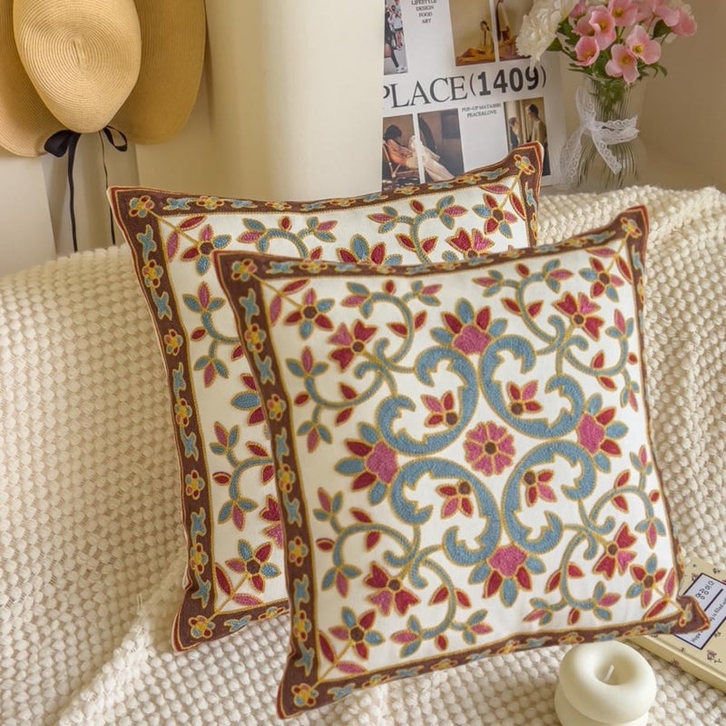 CozyNook Cushion Cover 45 X 45cm, Embroidered Throw Pillow Covers for Garden Lounge, Sofa, Living Room, Bedroom, Home Decor Floral Pattern without Pillow Pack of 2 (Lazy Blue) - Image 2