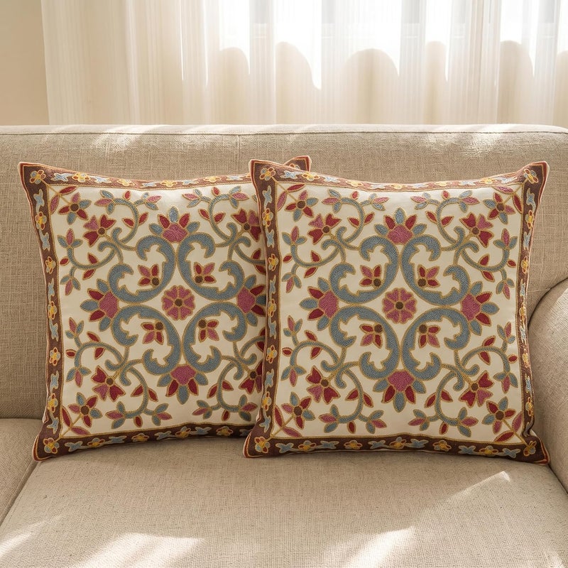 CozyNook Cushion Cover 45 X 45cm, Embroidered Throw Pillow Covers for Garden Lounge, Sofa, Living Room, Bedroom, Home Decor Floral Pattern without Pillow Pack of 2 (Lazy Blue) - Image 5
