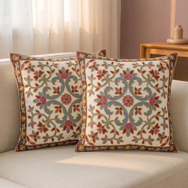 CozyNook Cushion Cover 45 X 45cm, Embroidered Throw Pillow Covers for Garden Lounge, Sofa, Living Room, Bedroom, Home Decor Floral Pattern without Pillow Pack of 2 (Lazy Blue) - Image 1