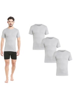 BYC MEN'S ROUND NECK COTTON UNDERSHIRT (PACK OF 3) - GREY  - Image 1