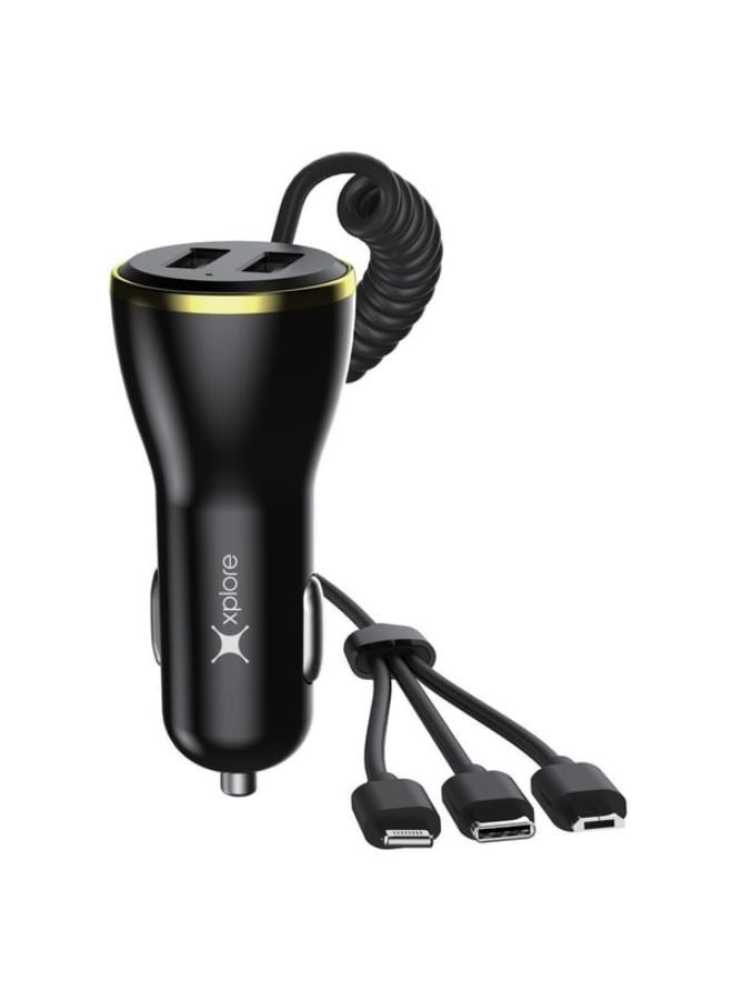 Dual USB Car Charger with 3 In 1 Cable