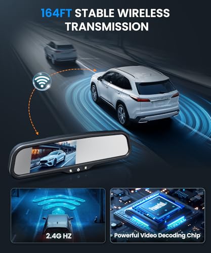 Auto-Vox Rear View Mirror Backup Camera: 4.3'' OEM HD Wireless Backup Camera with Intelligent Light Sensing Display System,IP69 Waterproof, Clear Night Vision Back Up Camera for Car, Truck & Pickup - Image 3