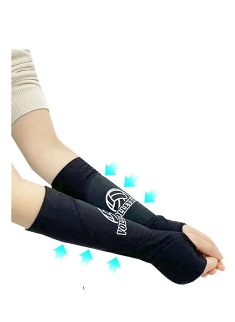 Generic 1 Pair Volleyball Arm Sleeves Passing Forearm Sleeves With Protection Pad Thumbhole Arm Sleeves Adolescent Volleyball Training Protect Arms（Black）  - Image 1