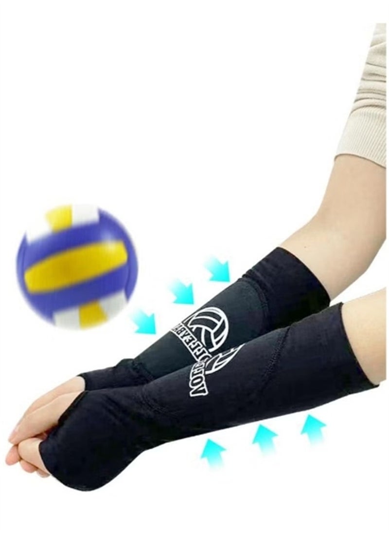 Generic 1 Pair Volleyball Arm Sleeves Passing Forearm Sleeves With Protection Pad Thumbhole Arm Sleeves Adolescent Volleyball Training Protect Arms（Black）  - Image 3