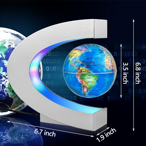 MOKOQI Magnetic Levitating Globe with LED Light, Cool Tech Gift for Men Father Boys and Girls, Birthday Gifts for Kids, Floating Globes World Desk Gadget Decor in Office Home Display (Silver) - Image 3