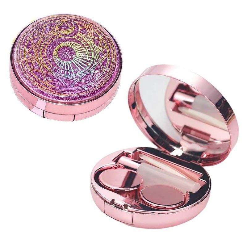SUKPSY Colorful Glitter Contact Lens Case 5 in 1 Portable Quicksand Contact Lens Vision Care Container Kit with Mirror Tweezers Remover Tool Solution Bottle APink