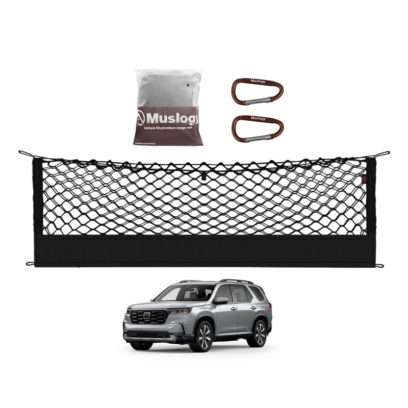 Muslogy Truck Bed Cargo Net Trunk Netting Compatible with Honda Pilot 2023-2026 | 2026+ Passport Accessories, Pickup Cargo Organizer SUV Sedan Storage Net w/Heavy Duty Carabiners - Image 1