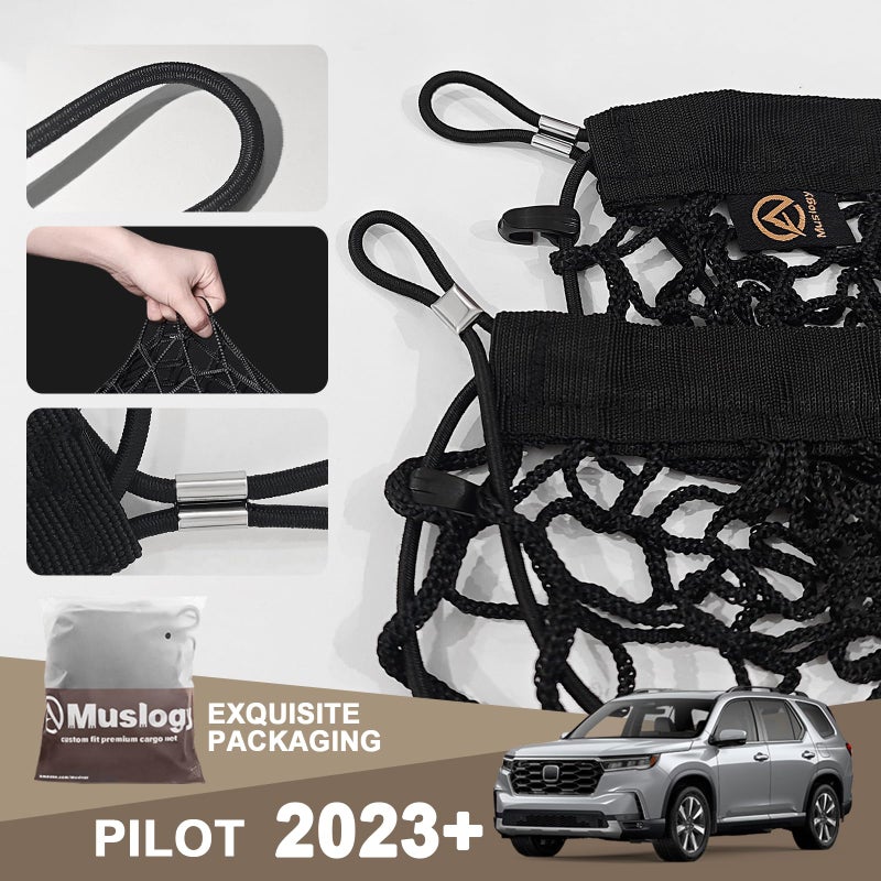 Muslogy Truck Bed Cargo Net Trunk Netting Compatible with Honda Pilot 2023-2026 | 2026+ Passport Accessories, Pickup Cargo Organizer SUV Sedan Storage Net w/Heavy Duty Carabiners - Image 3