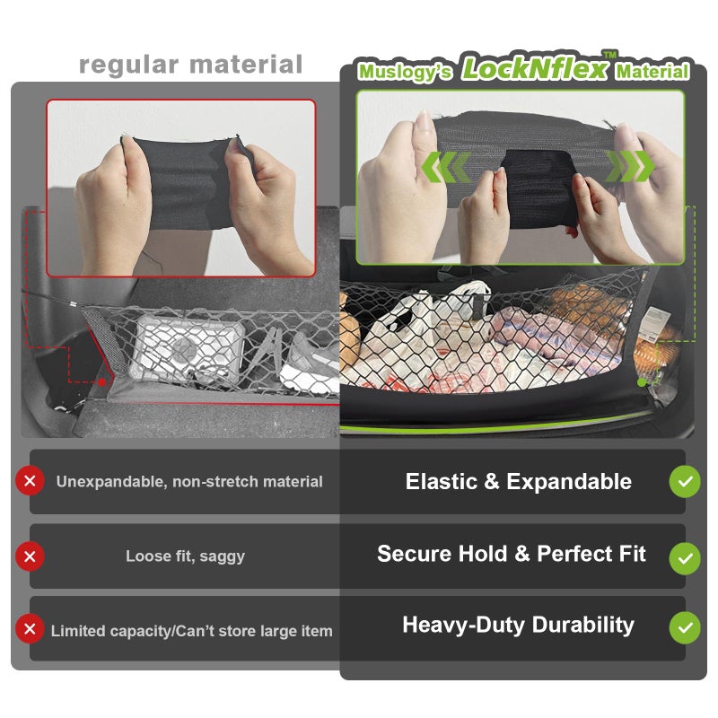 Muslogy Truck Bed Cargo Net Trunk Netting Compatible with Honda Pilot 2023-2026 | 2026+ Passport Accessories, Pickup Cargo Organizer SUV Sedan Storage Net w/Heavy Duty Carabiners - Image 4