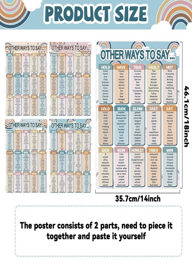 Lonfliness 4 Pcs Boho English Educational Posters 60 Groups Grammar Learning Charts Other Way to Say Poster Classroom Synonyms Bulletin Boards Parts of Speech Wall Decor Elementary Middle School Teacher Supplies - Image 2