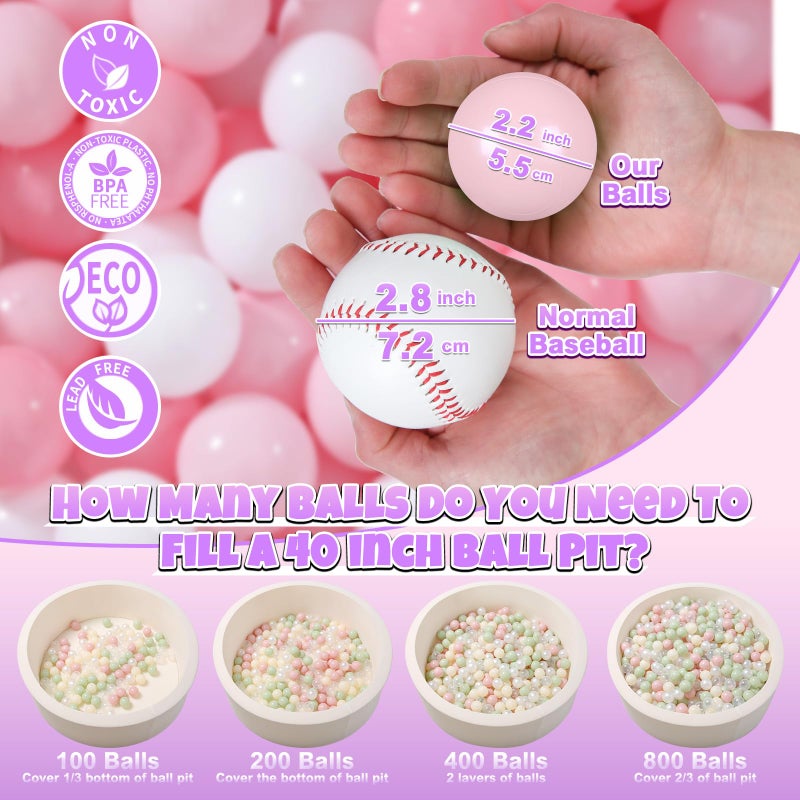 GOGOSO Ball Pit Balls 100 PCS for Toddles Kids Plastic Balls for Ball Pit Pool Pink Party Accessories Birthday Decoration Crush Proof and Durable with Storage Bag - Image 3